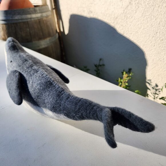 Pottery Barn Wally the Whale Pillow 22"x9" Felt Animal Decor Plush Beach Nautica - Picture 8 of 11